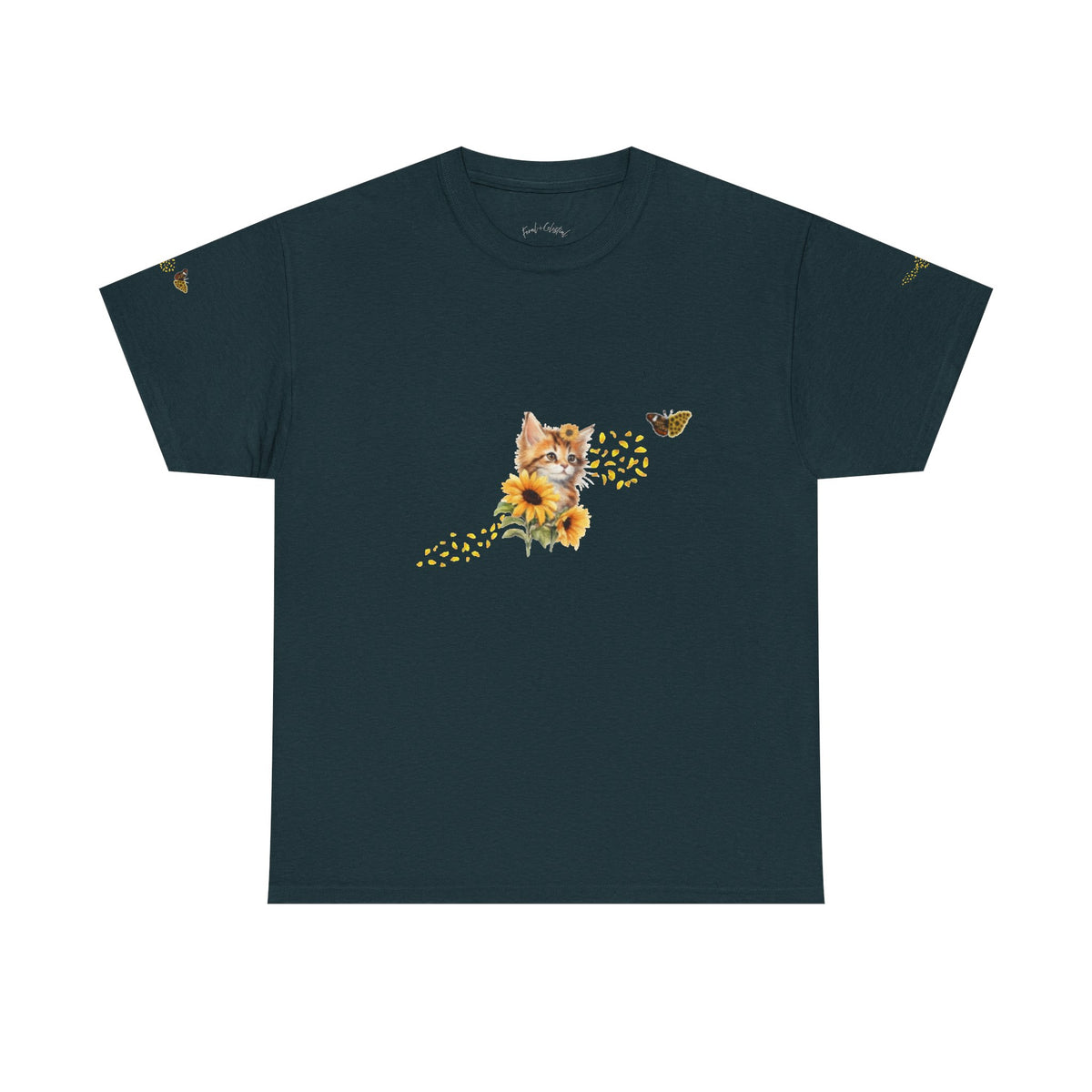 Sunflower Kitten Tee | Butterfly Accent, Floral Cat Shirt