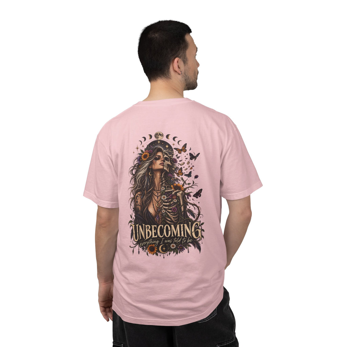 Unbecoming Gothic Moon T‑Shirt — Witchy Skeleton Art Tee