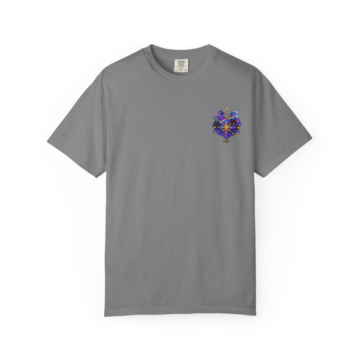 T-Shirt — "Guided by Light, Bound to Truth" Cosmic Forest Graphic