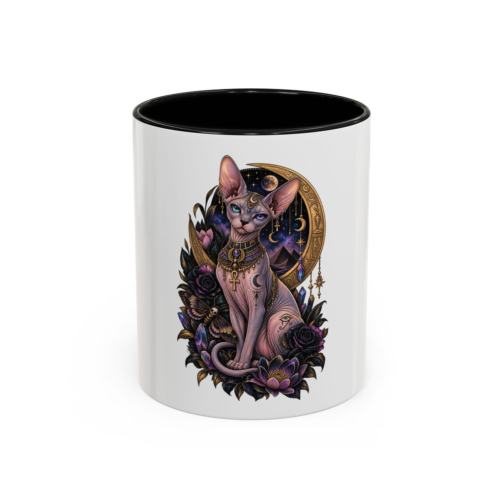 Mystic Sphynx Cat Coffee Mug — Magical Moon & Floral Accent (11/15 oz)