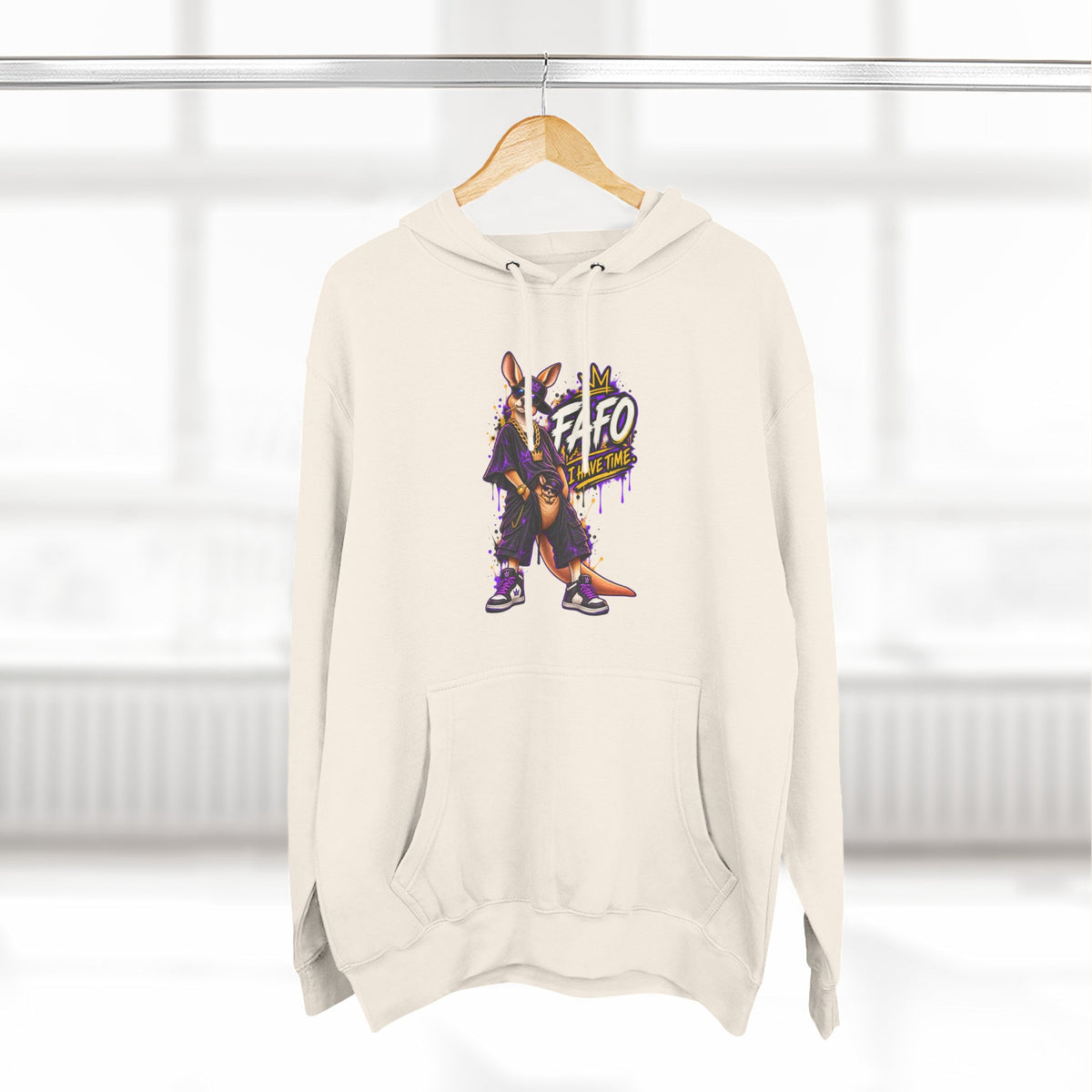 Streetstyle Kangaroo Graphic Hoodie — "FAFO" Retro Character Pullover