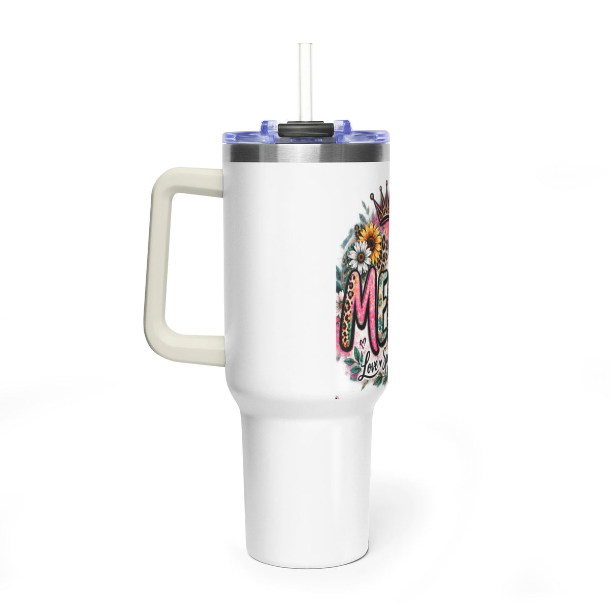 40oz Mama Tumbler – Floral Crown, Butterfly & 'Mama' Design Vacuum Thermal Mug