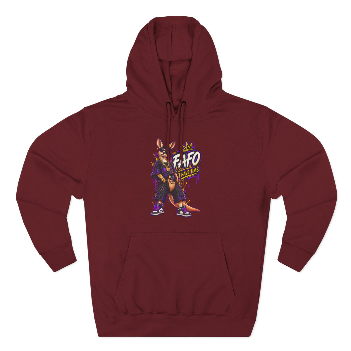Streetstyle Kangaroo Graphic Hoodie — "FAFO" Retro Character Pullover