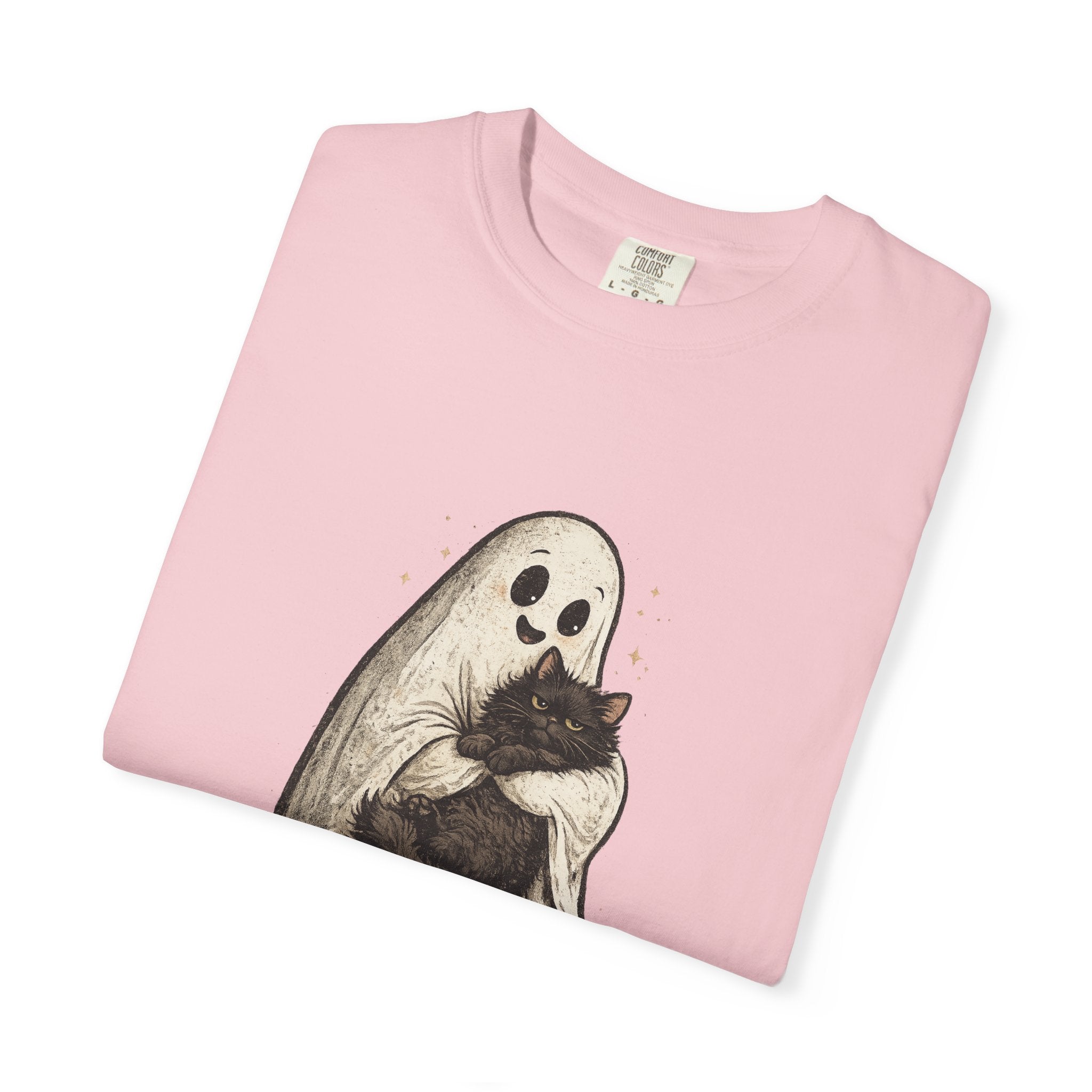 Boo & Meow Ghost Hugging Black Cat T-Shirt | Cute Spooky Tee