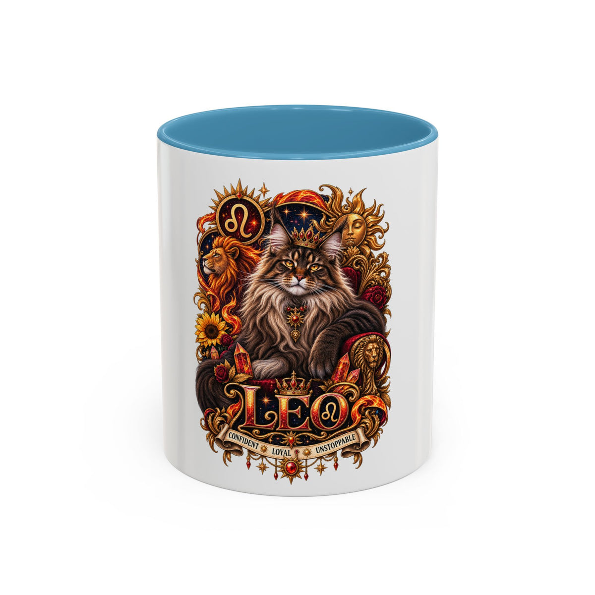 Leo Zodiac Cat Coffee Mug – Maine Coon Astrological Birthday Gift (11/15oz)