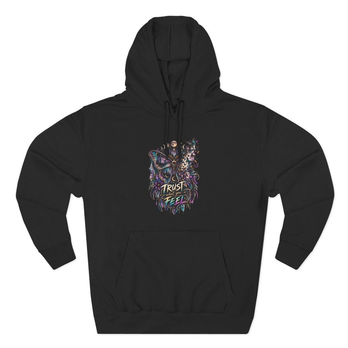 Trust What Feel Fleece Hoodie — Moth Mystical Empowerment Graphic Hoodie