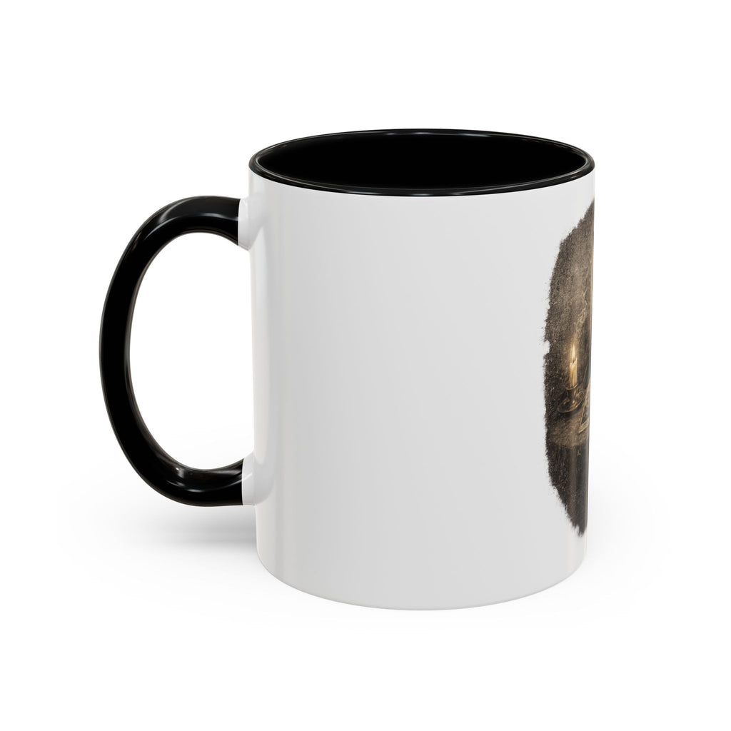 Tarot Cat Accent Coffee Mug — Witchy Black Cat with Tarot Cards