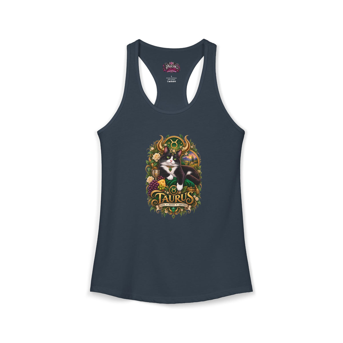 Taurus Tuxedo Cat Zodiac Tank- Celestial Astrology Cat Lover Tank