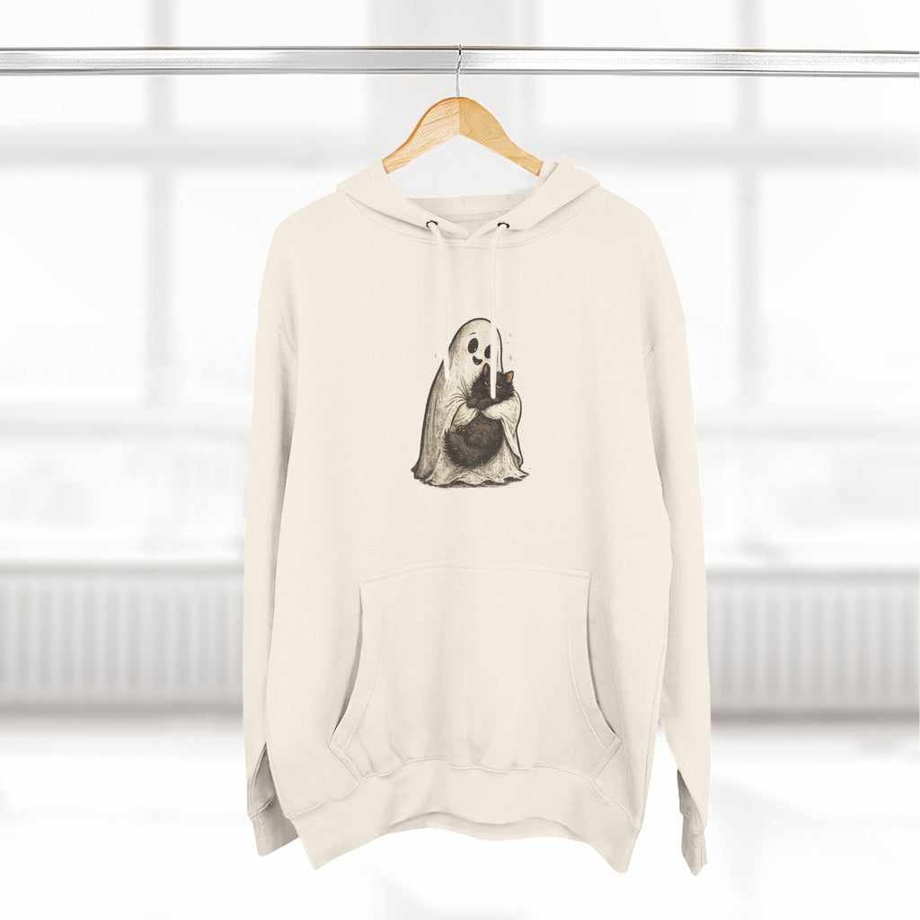 Boo & Meow Ghost Hugging Black Cat hoodie | Cute Spooky Tee Fleece Pullover