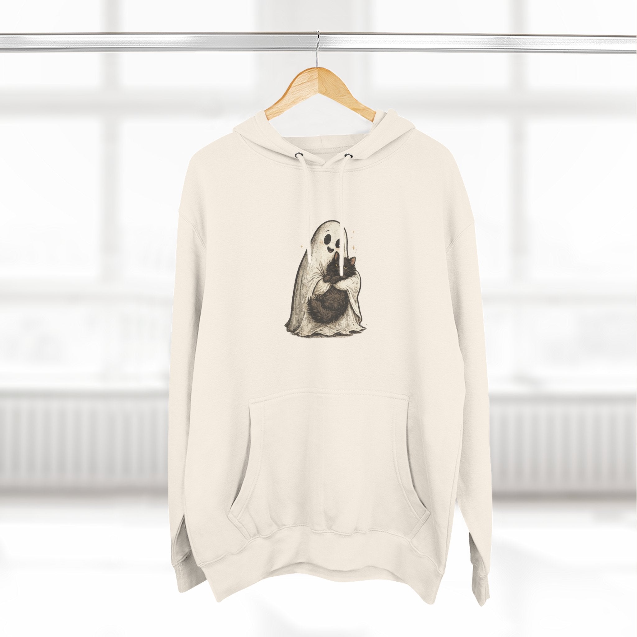 Boo & Meow Ghost Hugging Black Cat hoodie | Cute Spooky Tee Fleece Pullover