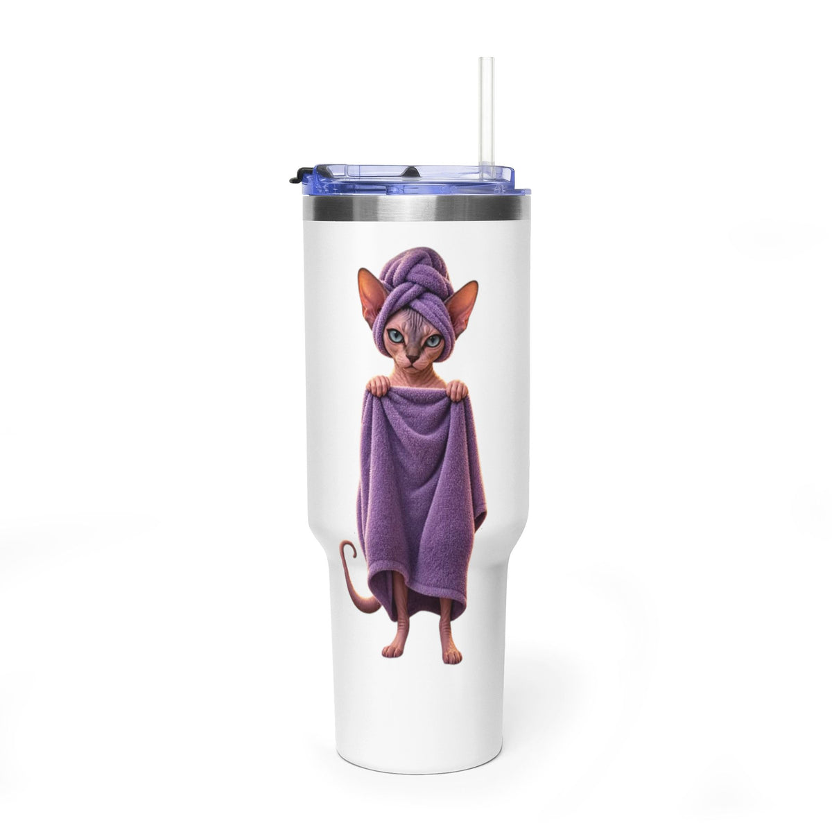 40oz Sphinx Cat Spa Tumbler — Sphynx With Towel Insulated Travel Mug