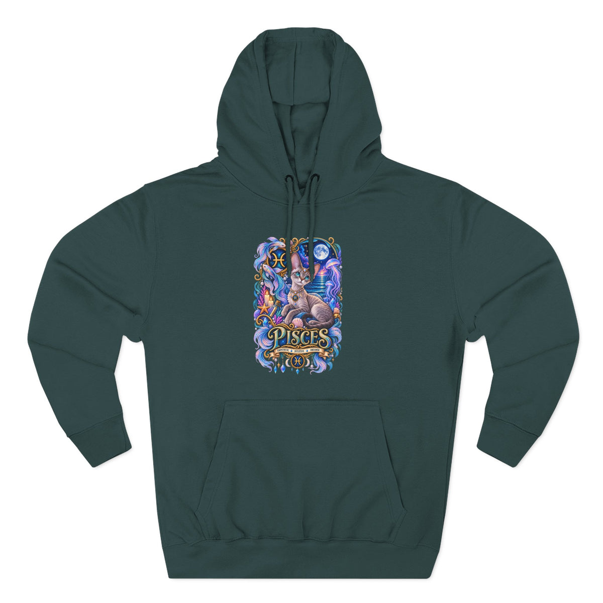 Pisces Zodiac Devon Rex Cat Hoodie — Mystical Watercolor Fish Astrology Pullover