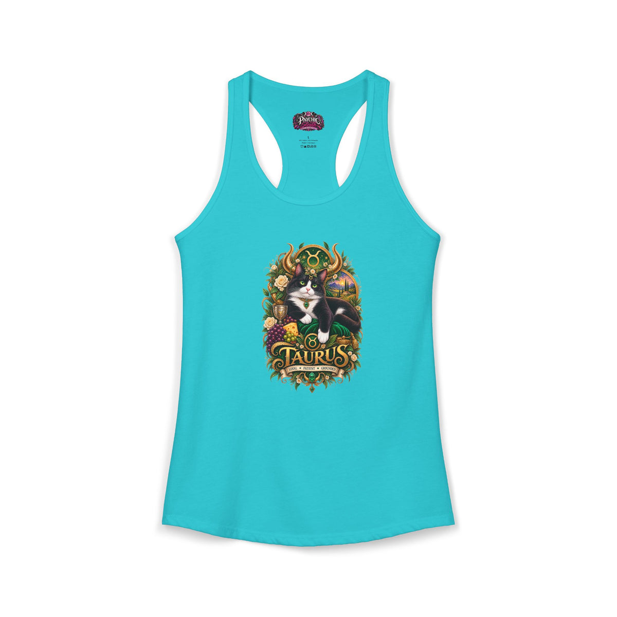 Taurus Tuxedo Cat Zodiac Tank- Celestial Astrology Cat Lover Tank