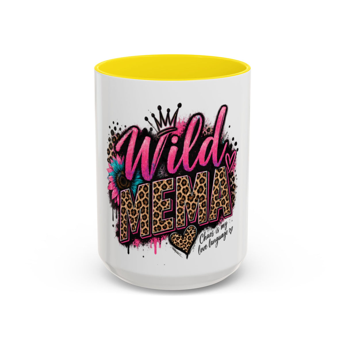 Wild Mama Leopard Accent Coffee Mug – Fun Mom Gift, Pink Crown Graphic (11/15 oz)