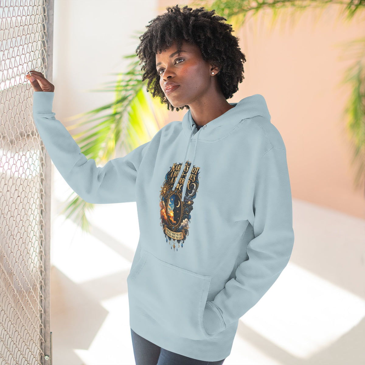 "Karma's not a Bitch she's a Mirror" Hoodie — Spiritual Boho Graphic Pullover
