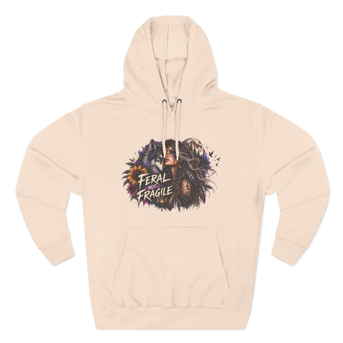Feral Not Fragile Wolf & Woman Graphic Hoodie — Wildlife Fleece Pullover