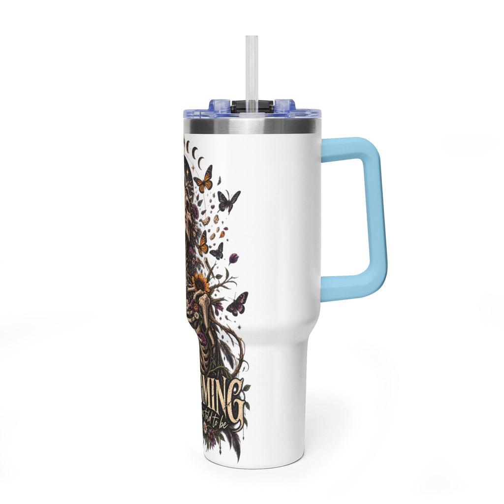 40oz Half human half skeleton Floral butterfly — "Unbecoming" Insulated Travel Cup