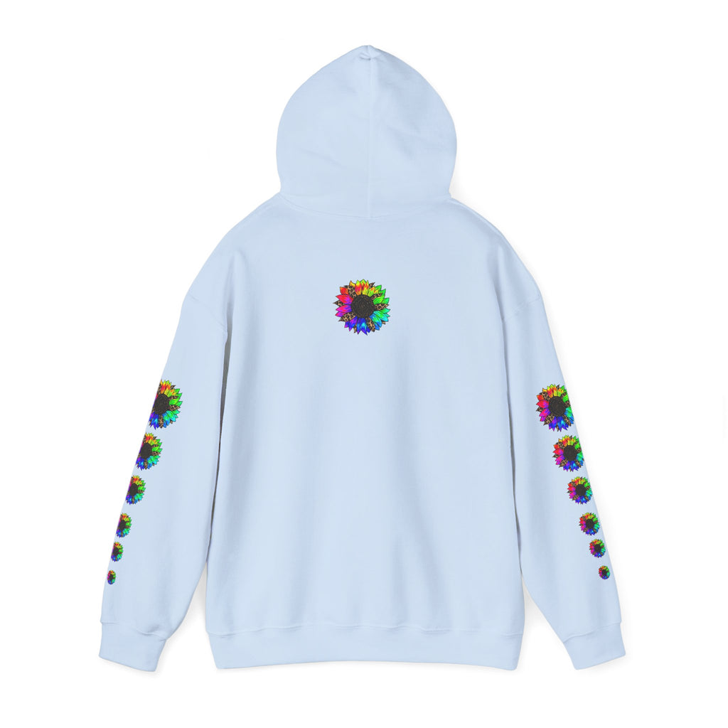 Inspirational Floral Hoodie – "Your Smile is Kind & Beautiful" Rainbow Sunflower Cozy Pullover