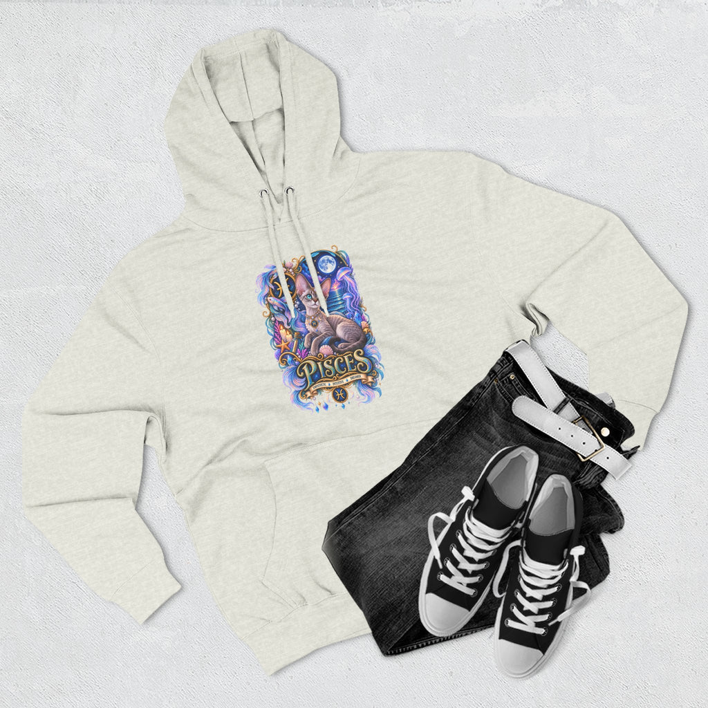 Pisces Zodiac Devon Rex Cat Hoodie — Mystical Watercolor Fish Astrology Pullover