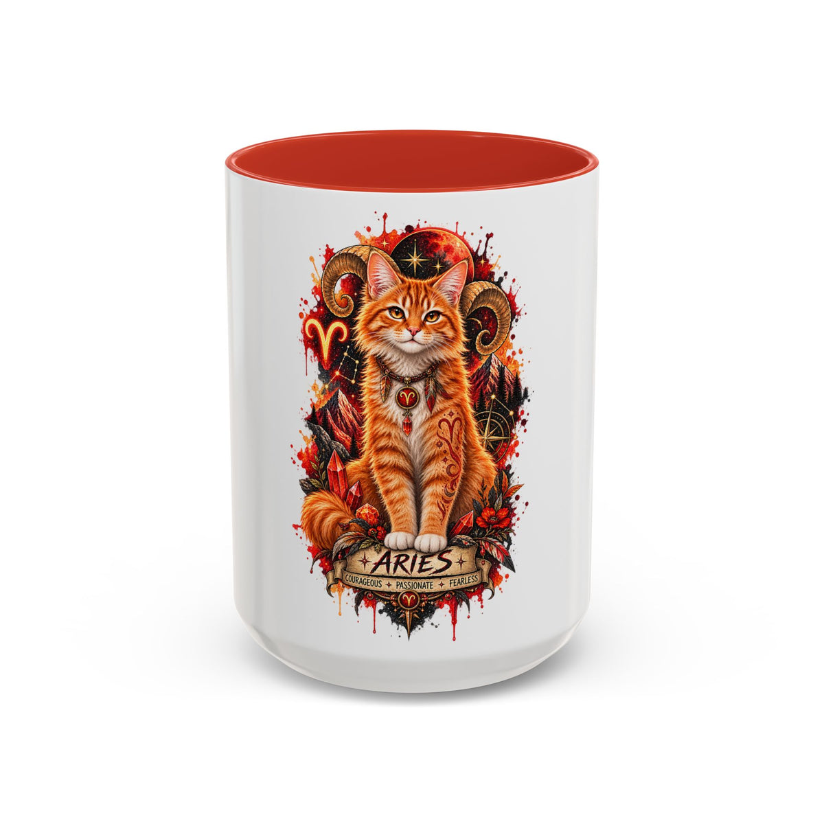 Aries Orange Tabby Cat Zodiac Coffee Mug – Cute Orange Tabby Astrology Accent Mug (11/15 oz)