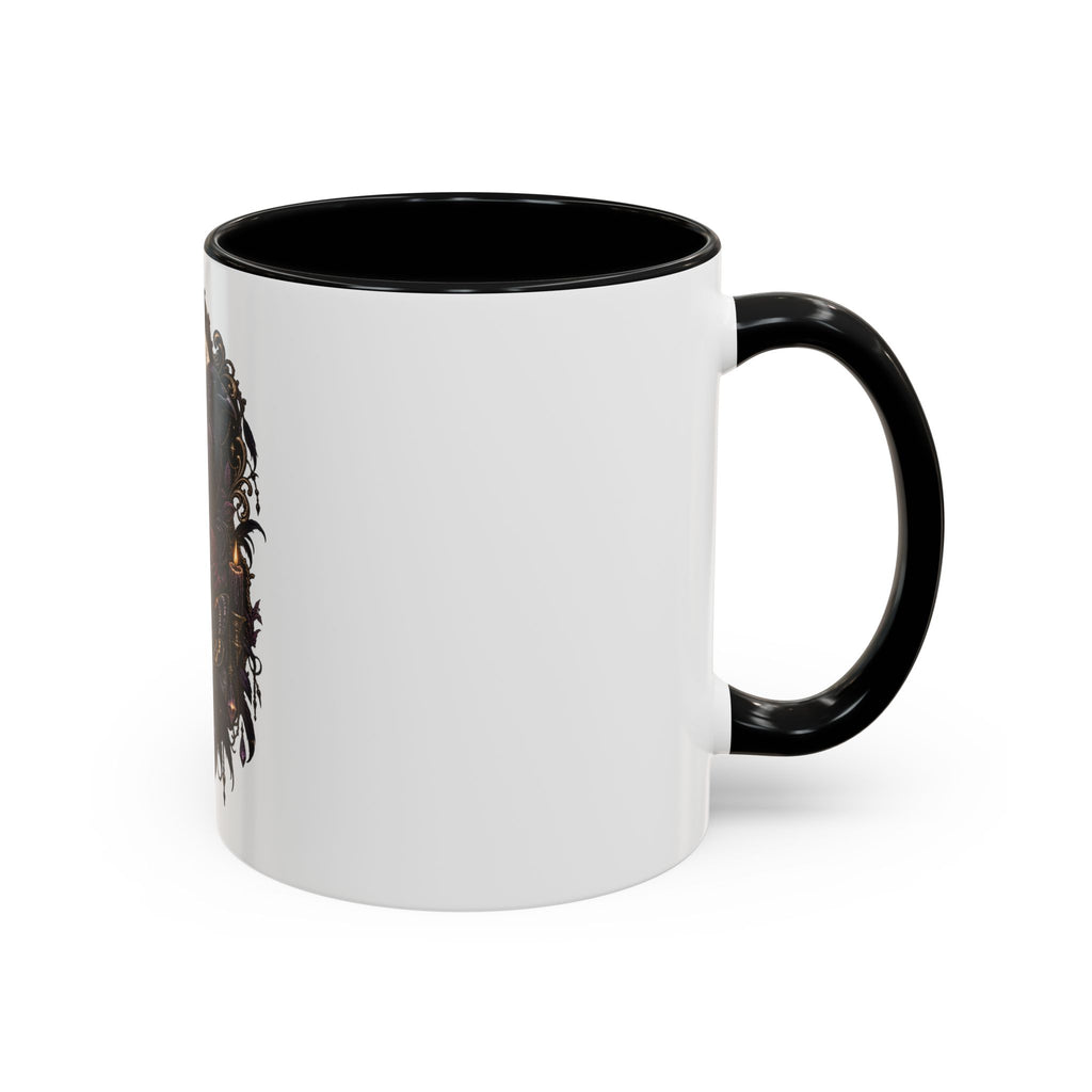 Gothic Raven & Skull Accent Coffee Mug — Dark Floral Occult Tea Cup