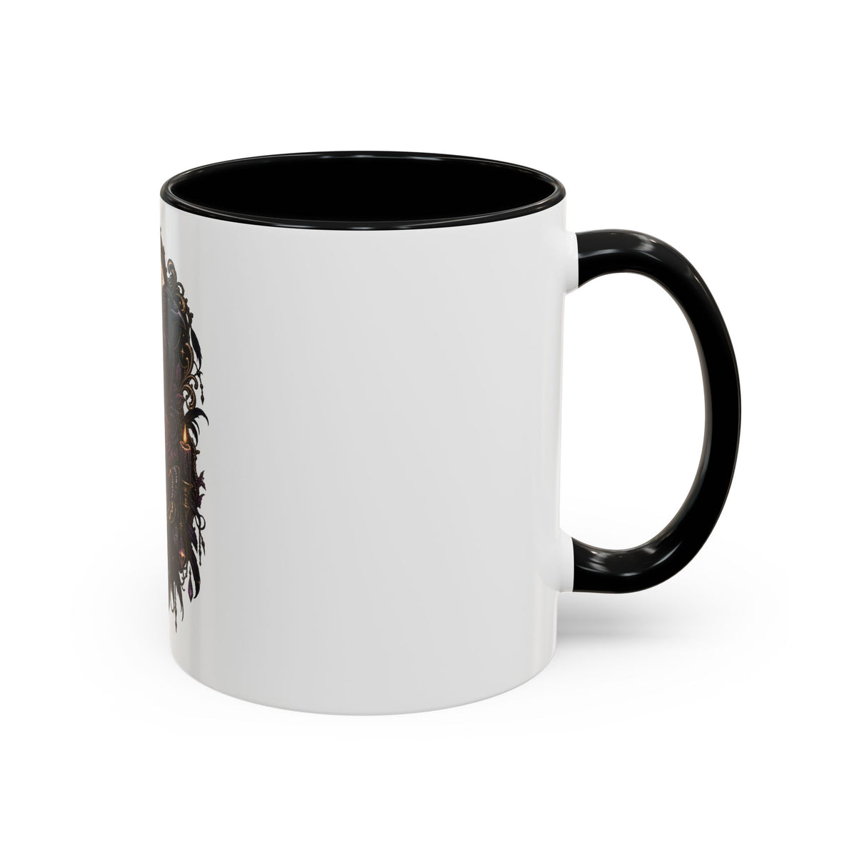 Gothic Raven & Skull Accent Coffee Mug — Dark Floral Occult Tea Cup
