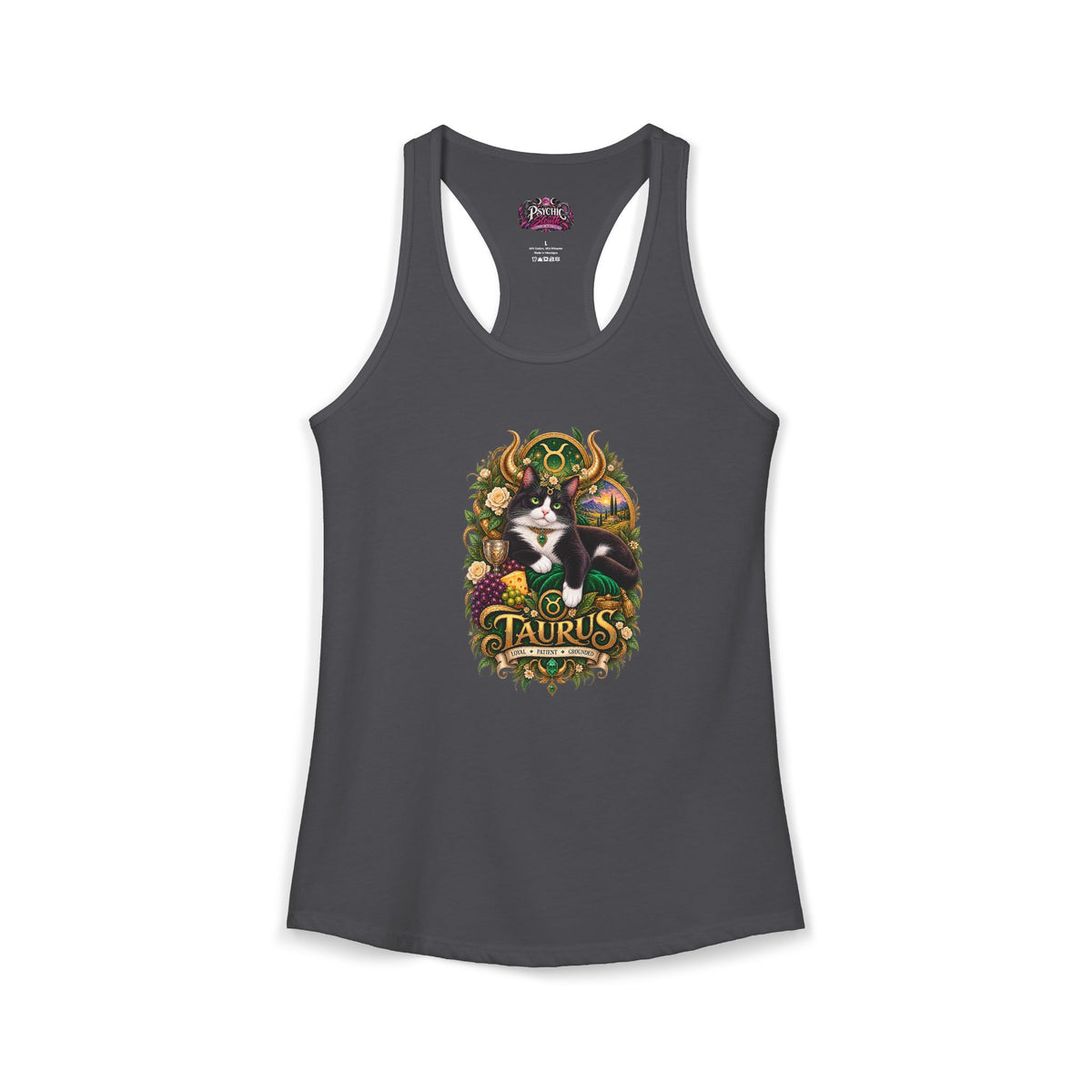 Taurus Tuxedo Cat Zodiac Tank- Celestial Astrology Cat Lover Tank