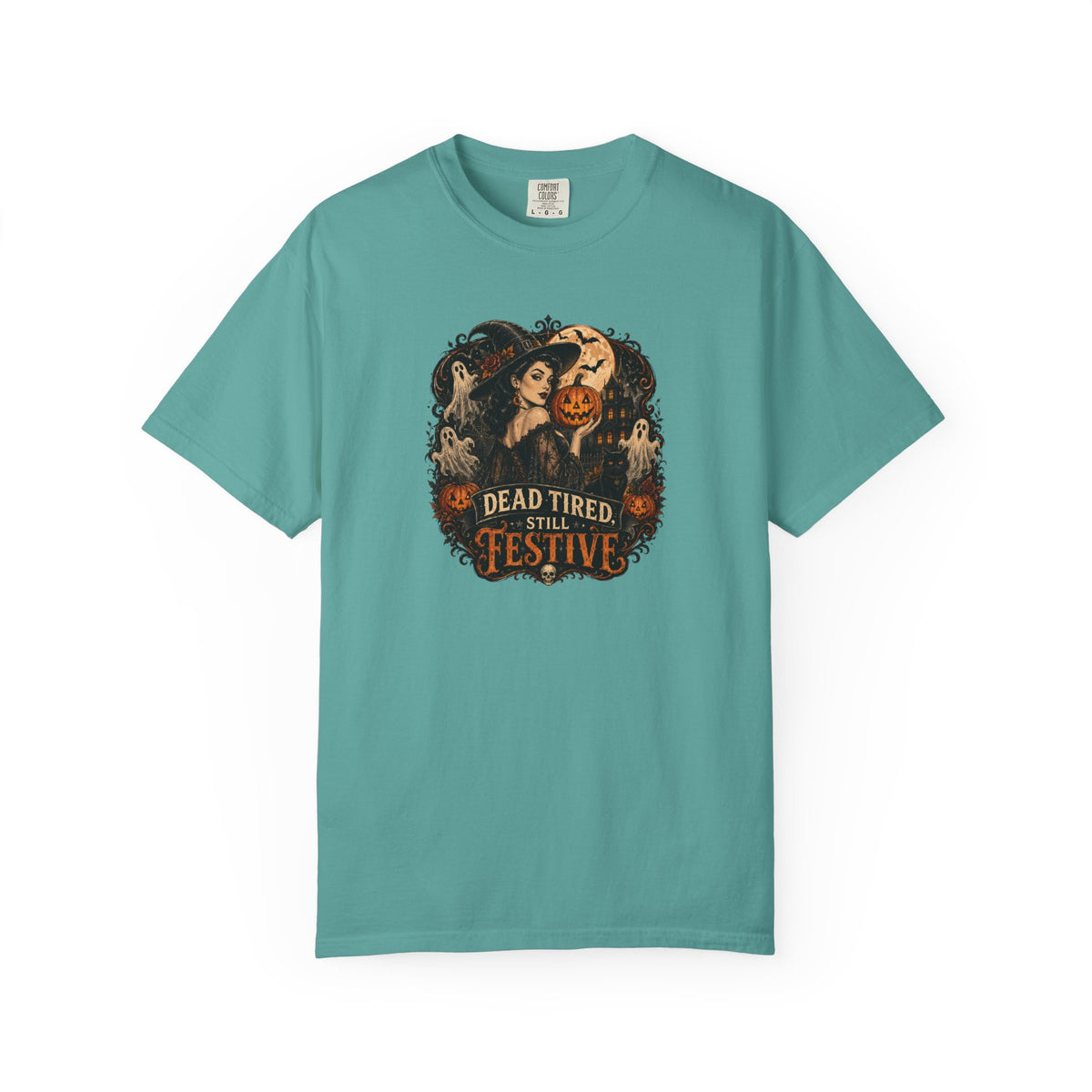Halloween Graphic T-Shirt — "Dead Tired but Festive" Vintage Horror Pumpkin Tee