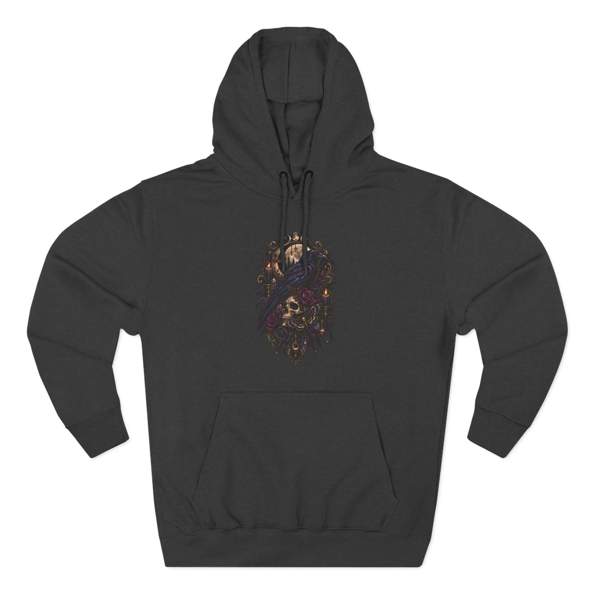 Raven Skull Graphic Hoodie — Gothic Fleece Pullover
