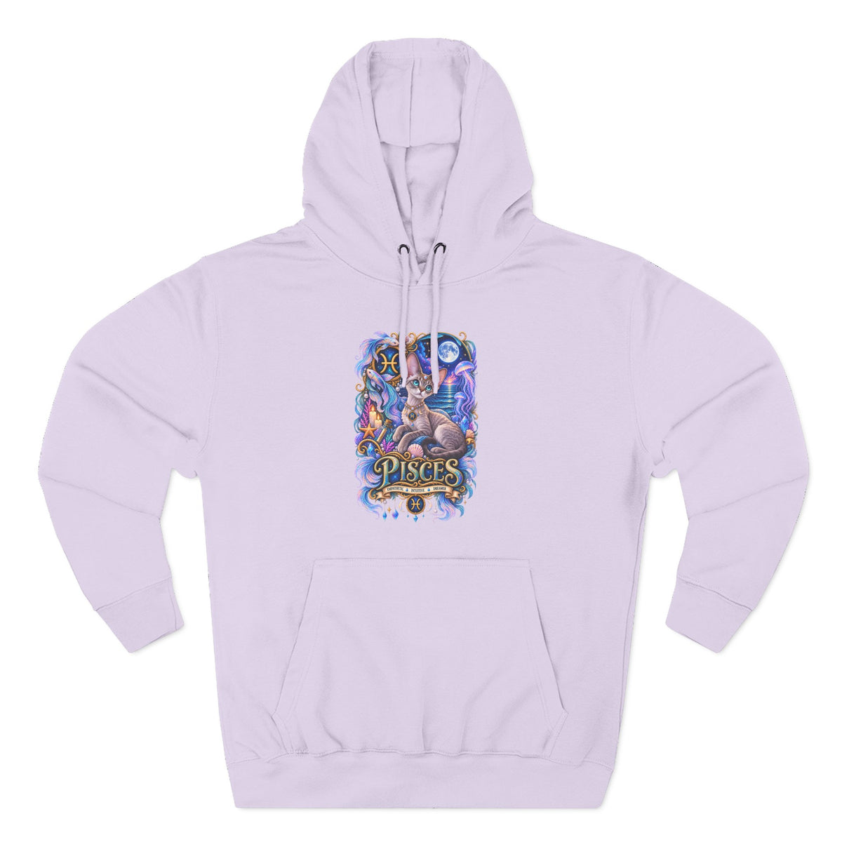 Pisces Zodiac Devon Rex Cat Hoodie — Mystical Watercolor Fish Astrology Pullover