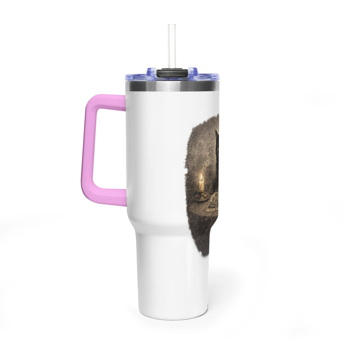 40oz Black Cat Tarot Tumbler — Witchy Tarot Coffee Travel Mug