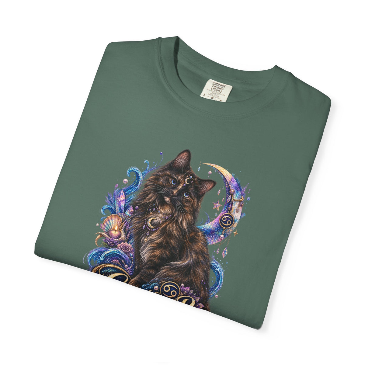 Cancer Zodiac T‑Shirt — Mystical Tortoiseshell   Cat Horoscope Design