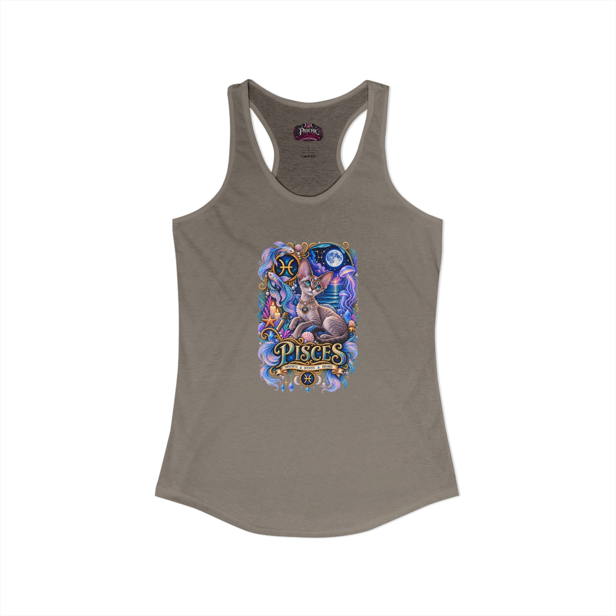 Pisces Devon Rex Cat Zodiac Tank- Celestial Astrology Cat Lover Tank