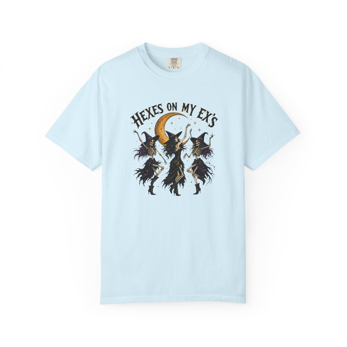 Witches and skeleton Graphic T-Shirt — "Hexes On My Ex's" Moon Witch Tee