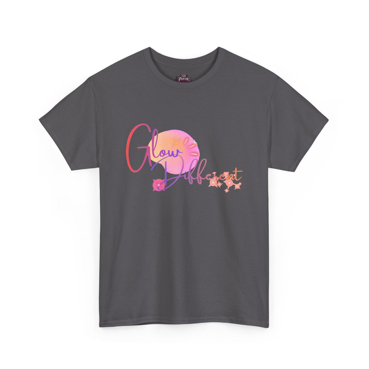 Glow Different Tee — Inspirational Pastel Script Graphic T-Shirt