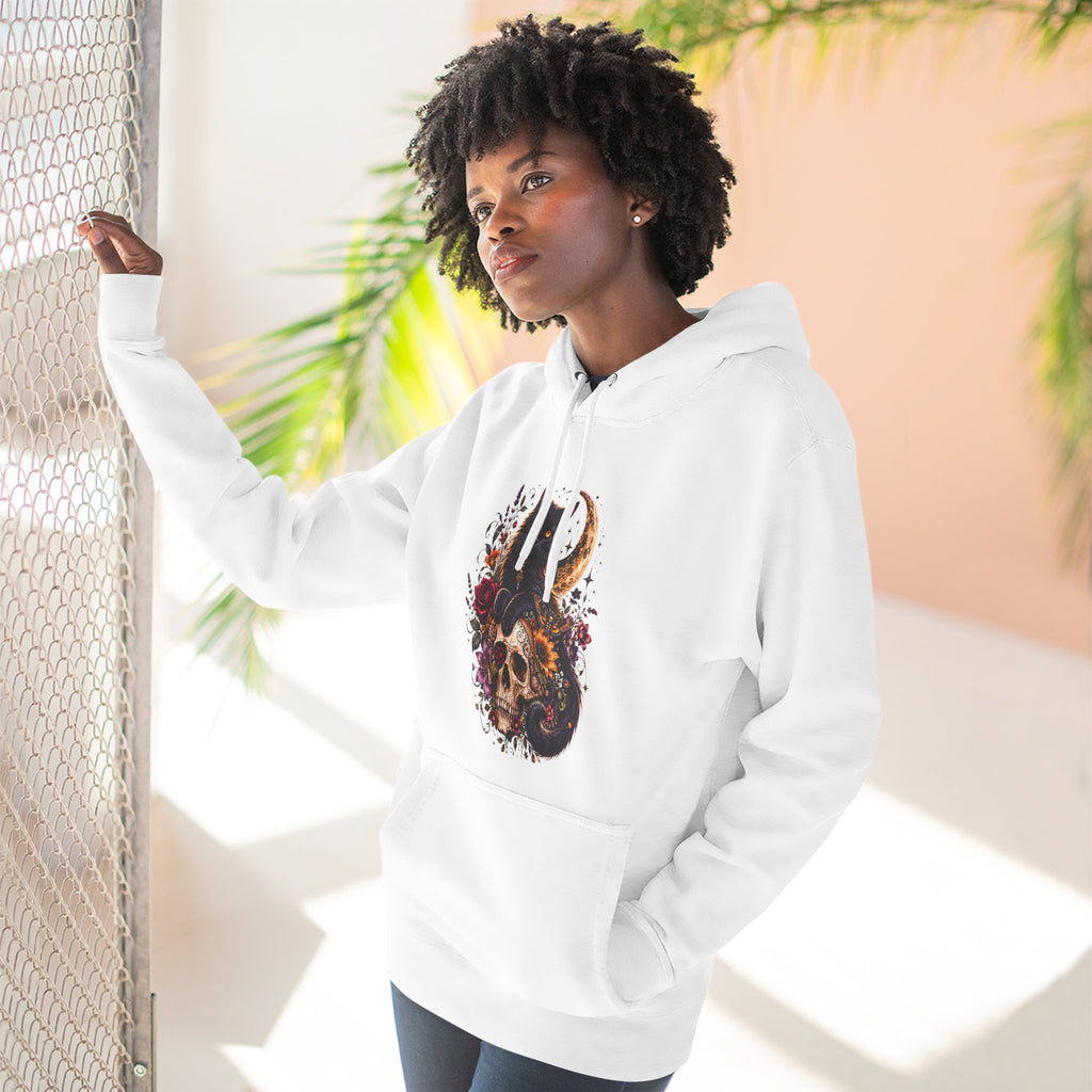 Skull & Cat Hoodie — Romantic Gothic Celestial Moon Graphic Fleece Pullover