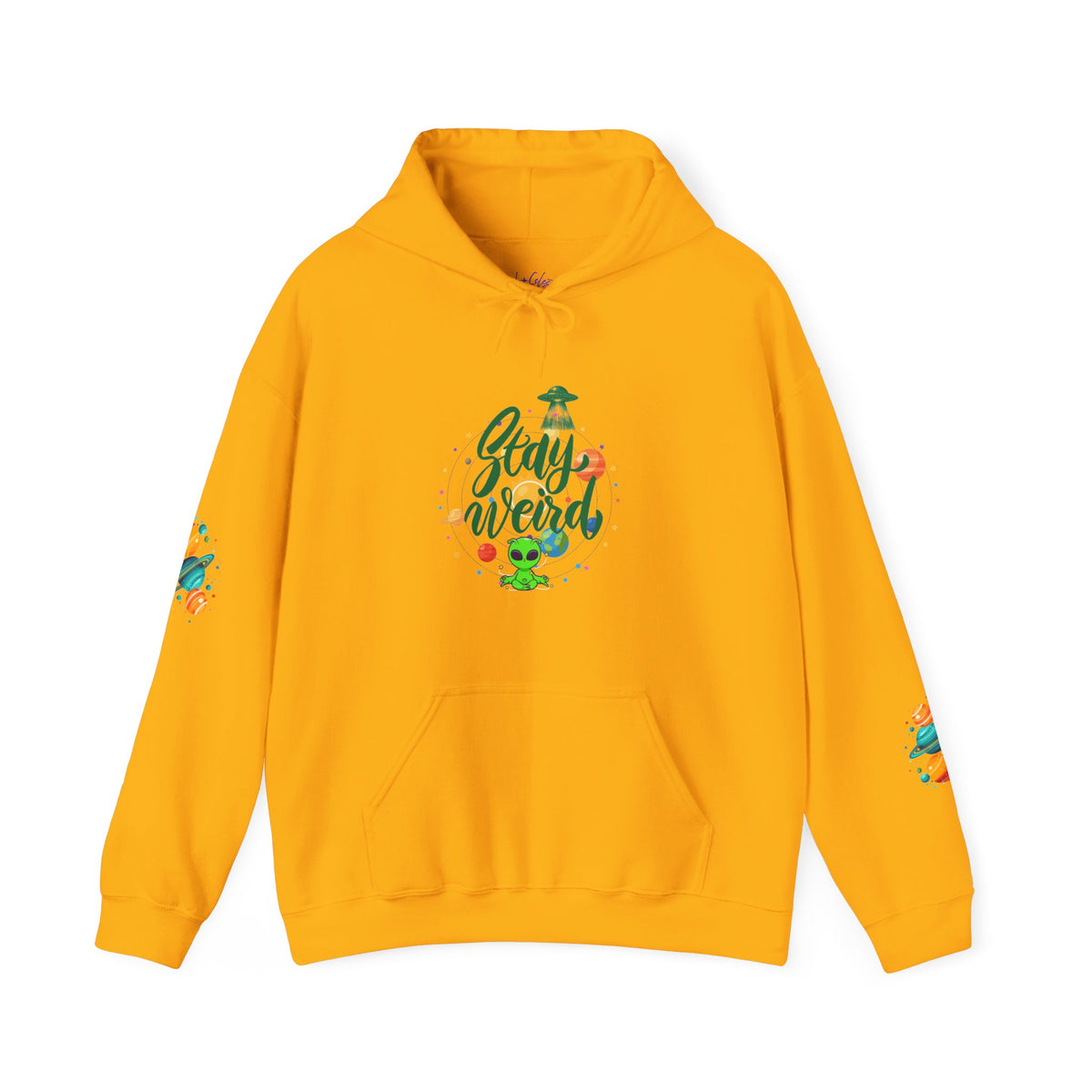 Stay Weird Premium Hoodie | Alien & Space Graphic Hoodie | Front, Back & Sleeve Print | Boutique UFO Apparel