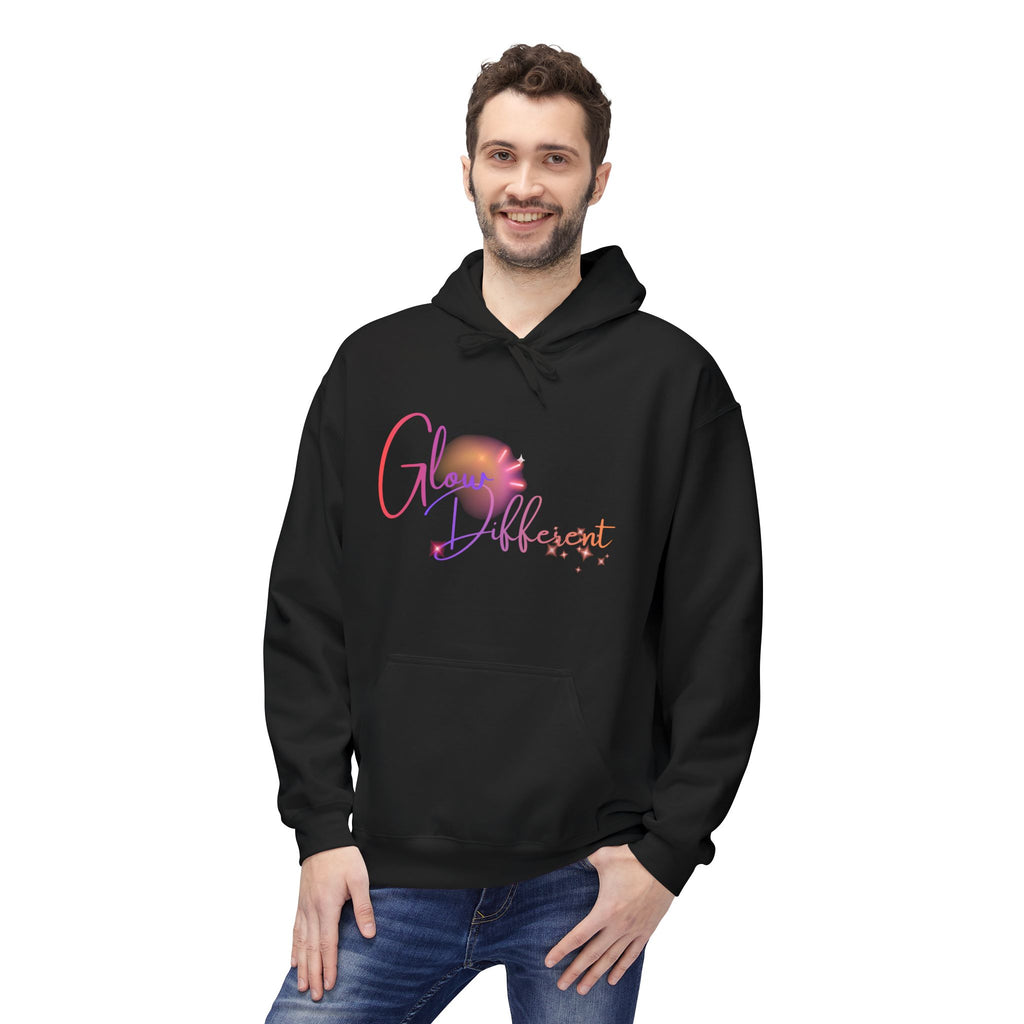 Glow Different Hoodie — Pastel Brush Script Inspirational Pullover