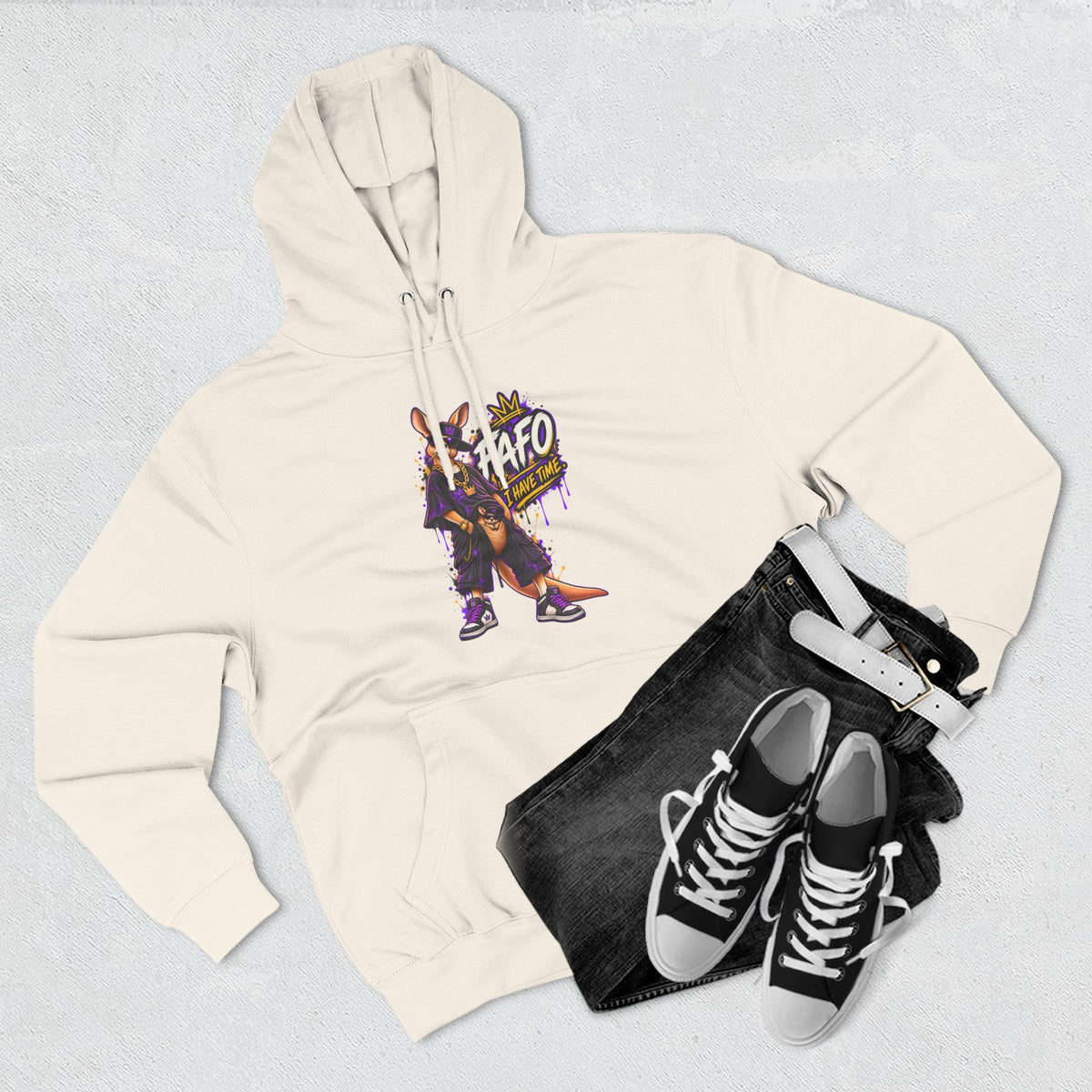 Streetstyle Kangaroo Graphic Hoodie — "FAFO" Retro Character Pullover