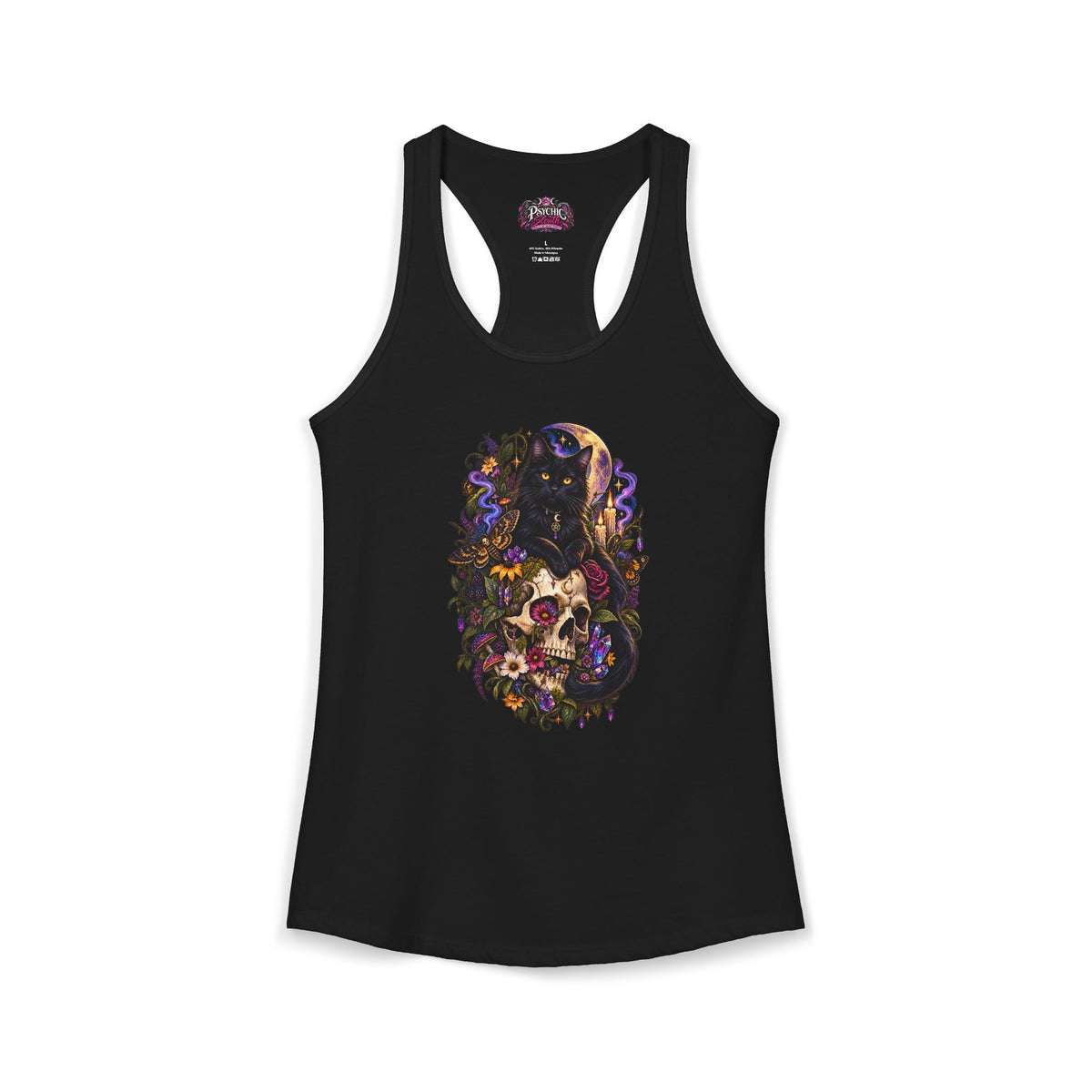 Gothic Black Cat Floral Skeleton Tank