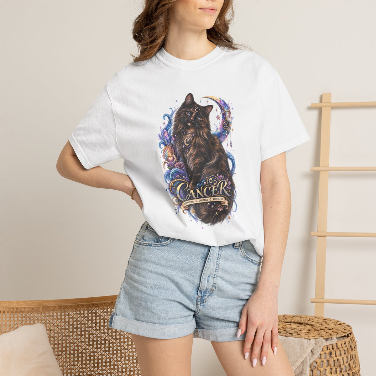 Cancer Zodiac T‑Shirt — Mystical Tortoiseshell   Cat Horoscope Design