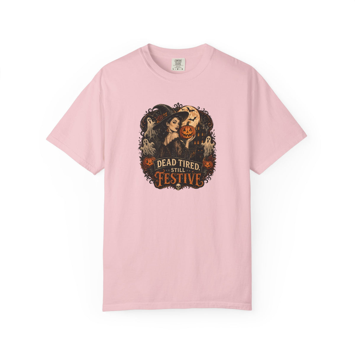 Halloween Graphic T-Shirt — "Dead Tired but Festive" Vintage Horror Pumpkin Tee