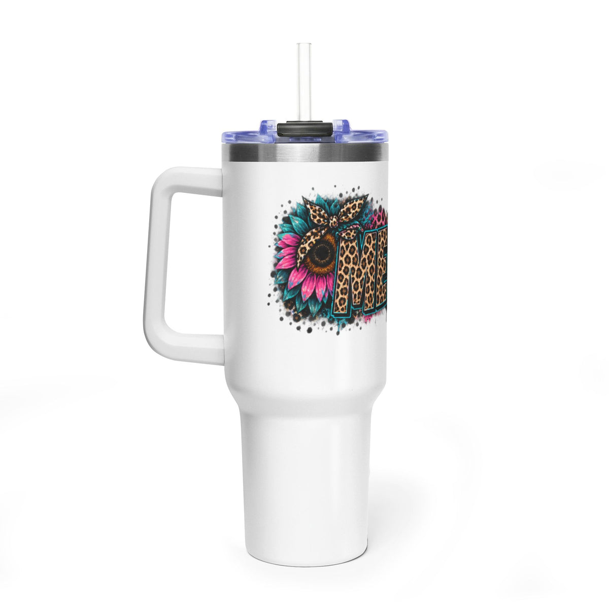 40oz Vacuum Tumbler — Mema Leopard Print Floral Design