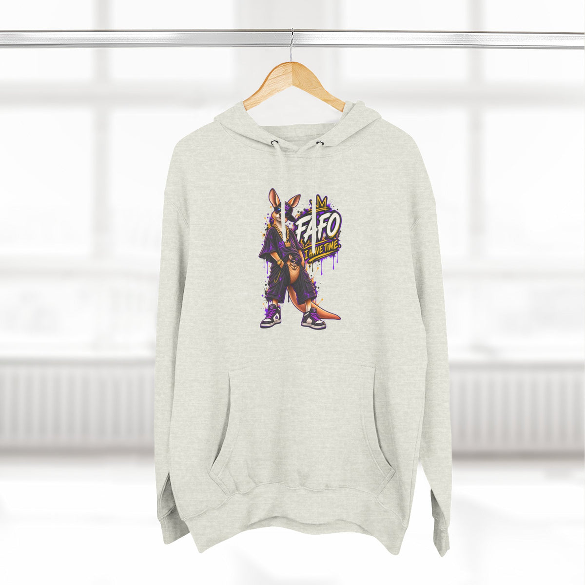 Streetstyle Kangaroo Graphic Hoodie — "FAFO" Retro Character Pullover