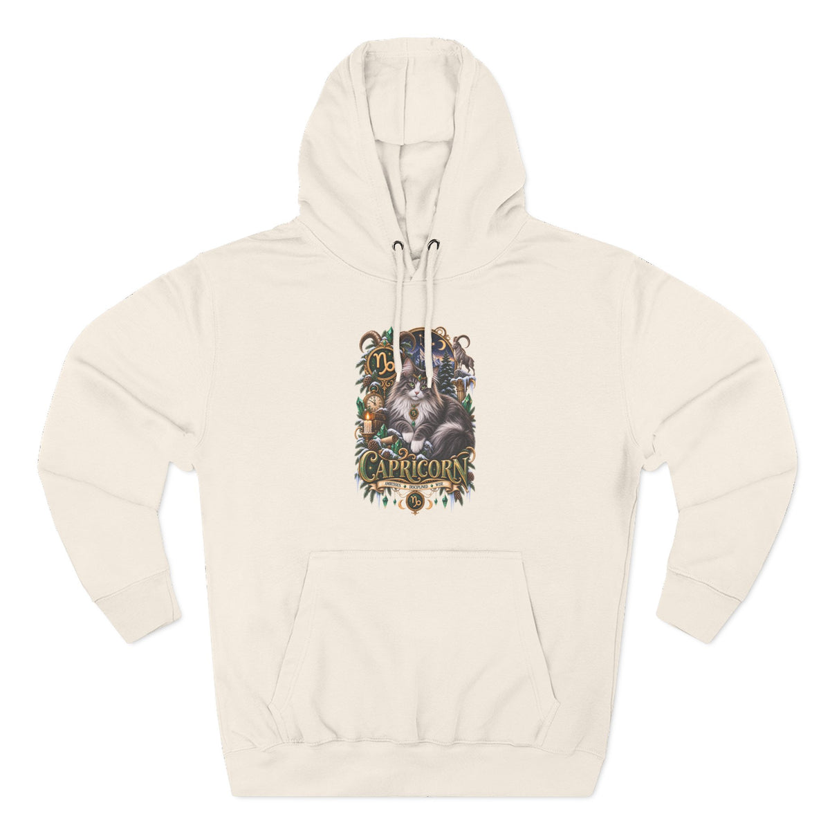 Capricorn Norwegian Forest Cat Zodiac Graphic Hoodie — Mystic Goat Astrology Sweatshirt