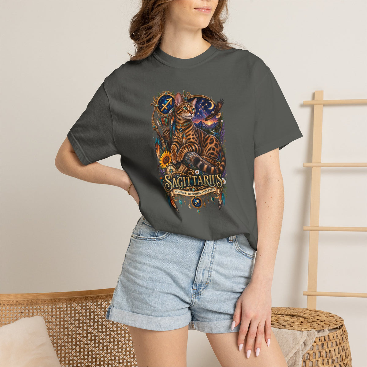 Sagittarius Zodiac Bengal Cat T-Shirt — Astrological Archer Horoscope Tee