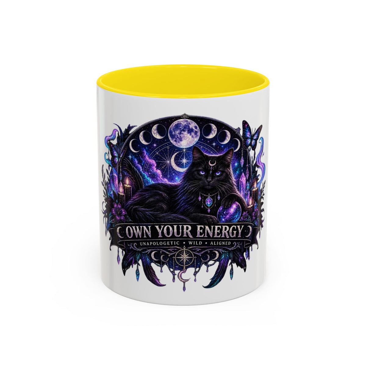 Own Your Energy Black Cat Coffee Mug – Spiritual Moon Phase Tea Cup