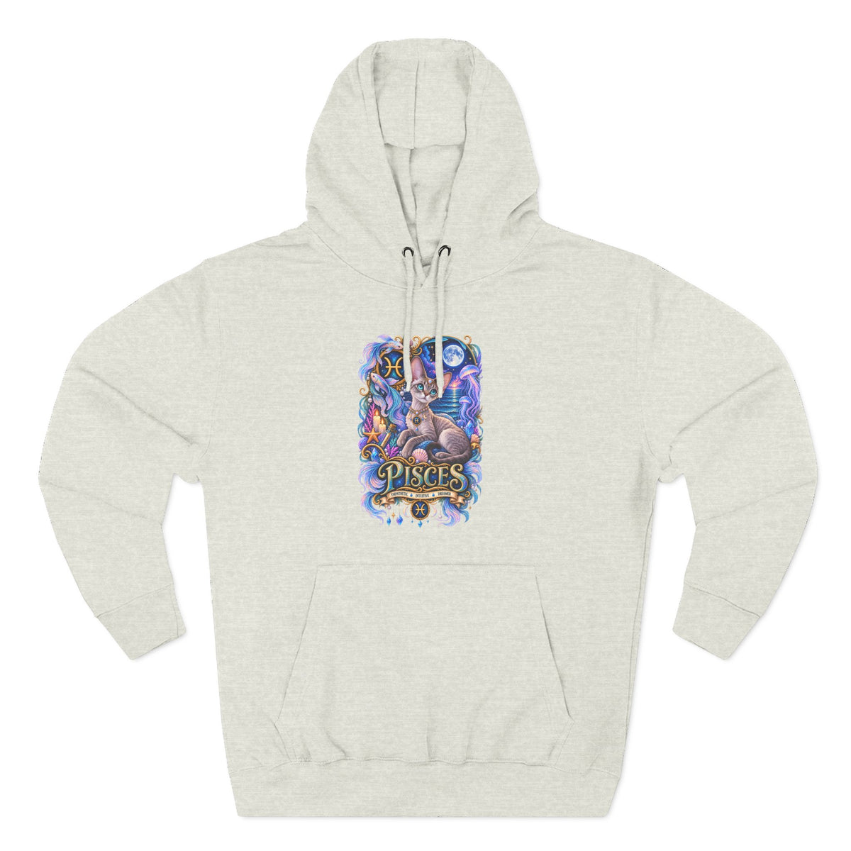 Pisces Zodiac Devon Rex Cat Hoodie — Mystical Watercolor Fish Astrology Pullover