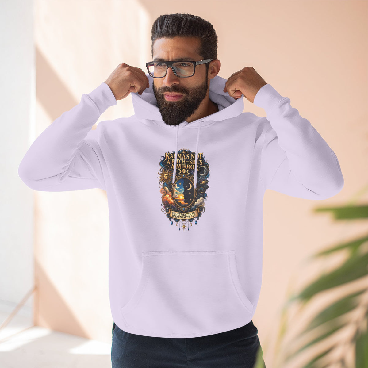 "Karma's not a Bitch she's a Mirror" Hoodie — Spiritual Boho Graphic Pullover