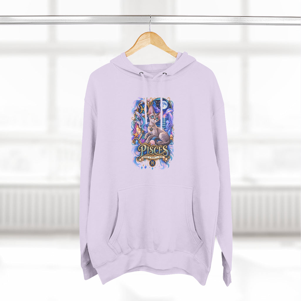 Pisces Zodiac Devon Rex Cat Hoodie — Mystical Watercolor Fish Astrology Pullover